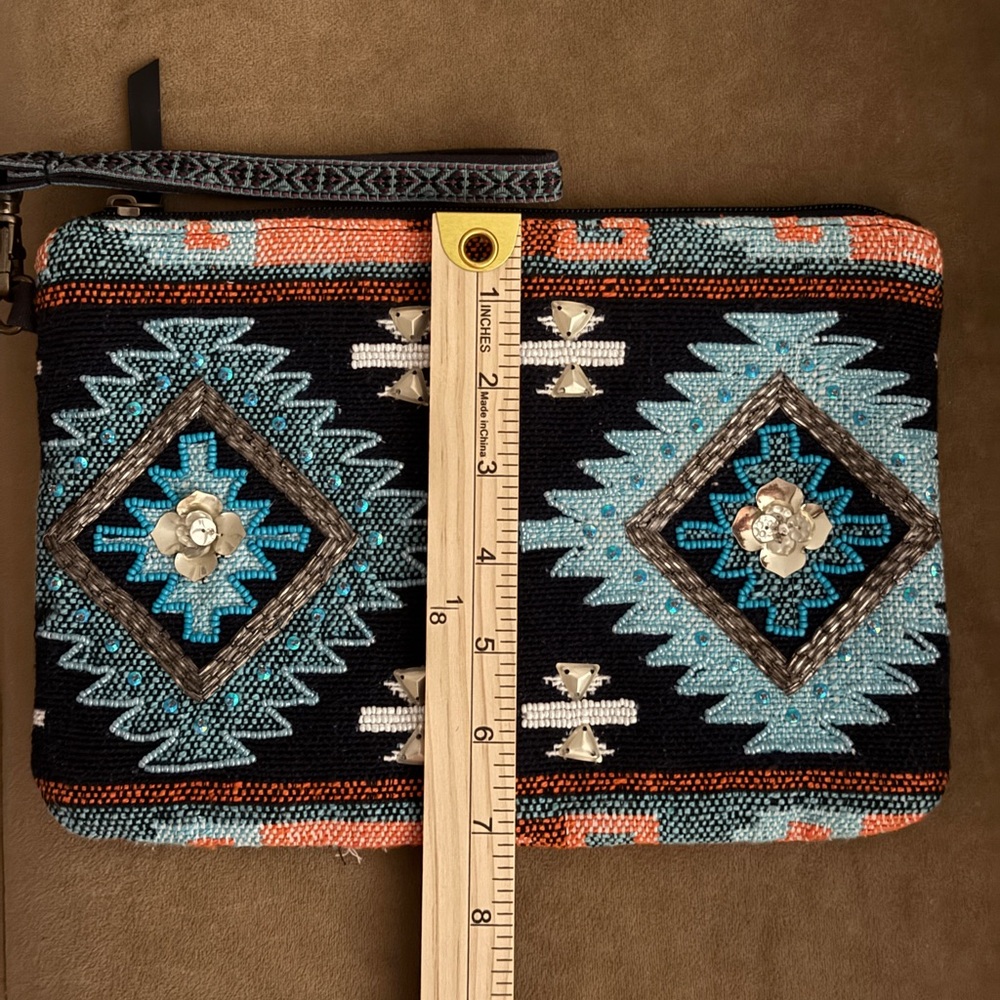 Vintage-inspired Southwest design beaded clutch/wristlet bag Excellent condition - Picture 7 of 8